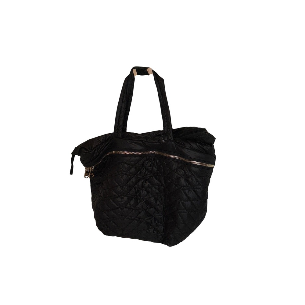Dolce Vita Collection Black Quilted Puffer Tote Bag Gold Hardware